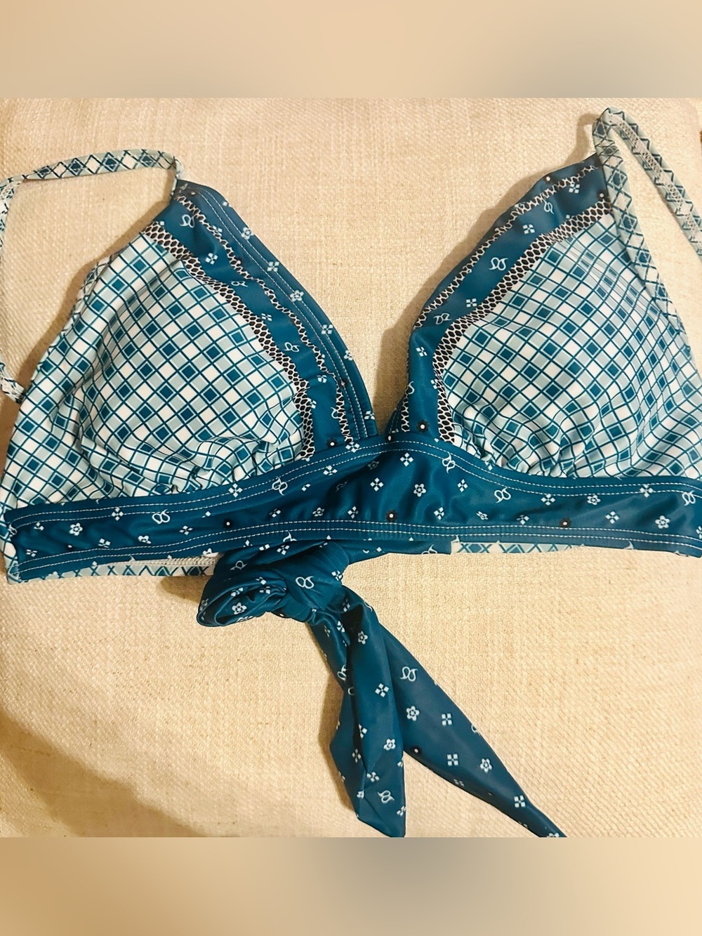 Women’s Teal Patterned Triangle Bikini. Brand Unspecified